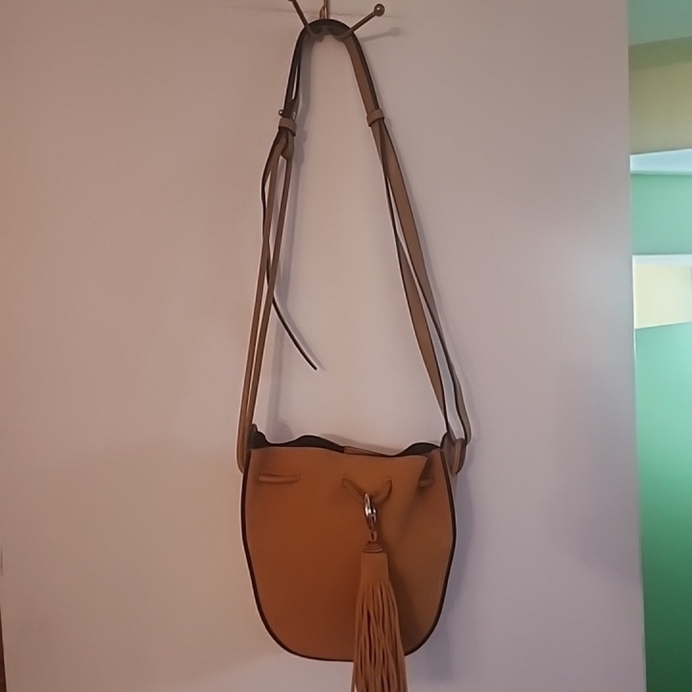 Tan Leather Shoulder Bag with Tassel